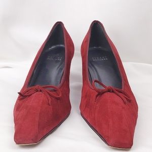 Stuart Weitzman Red Kitten Heel Suede Pumps